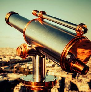 Metal telescope on Eiffel Tower, Paris